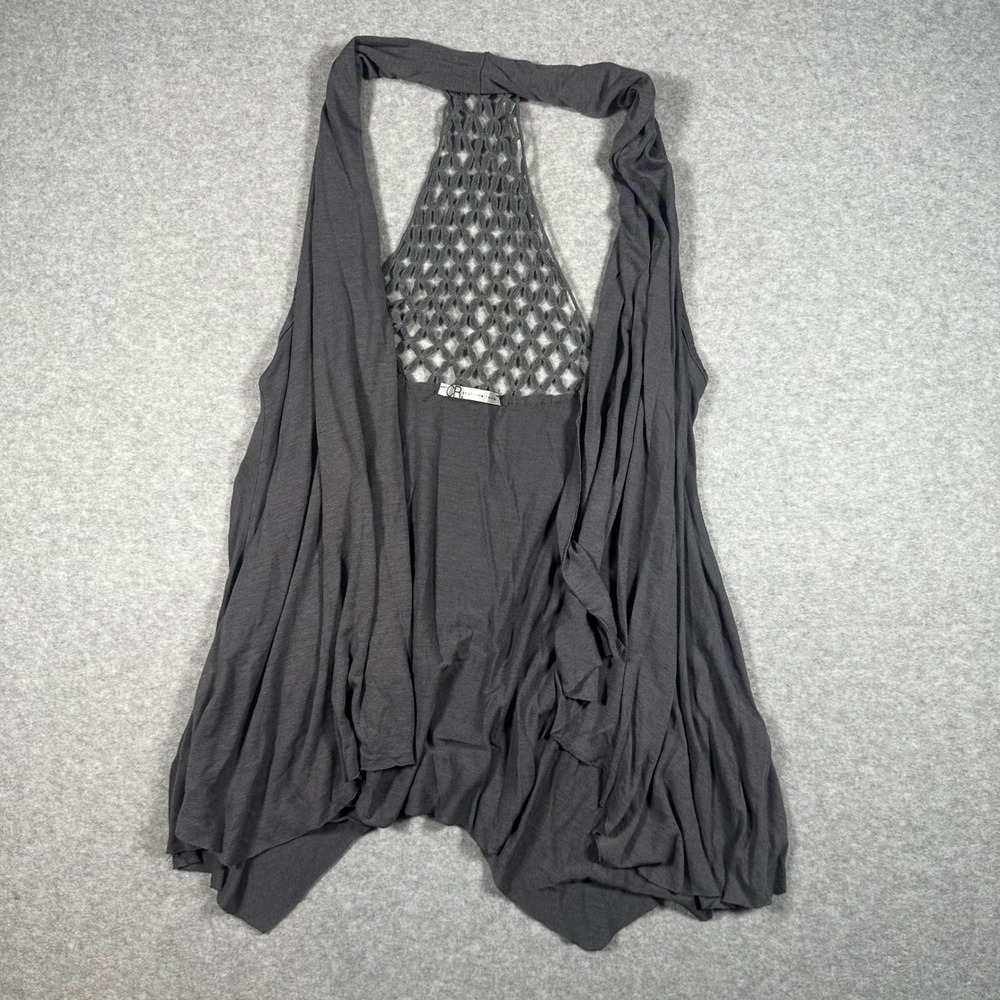 Charlotte Russe Gray Crochet Racerback Draped Open Front Vest Y2K Medium T2687